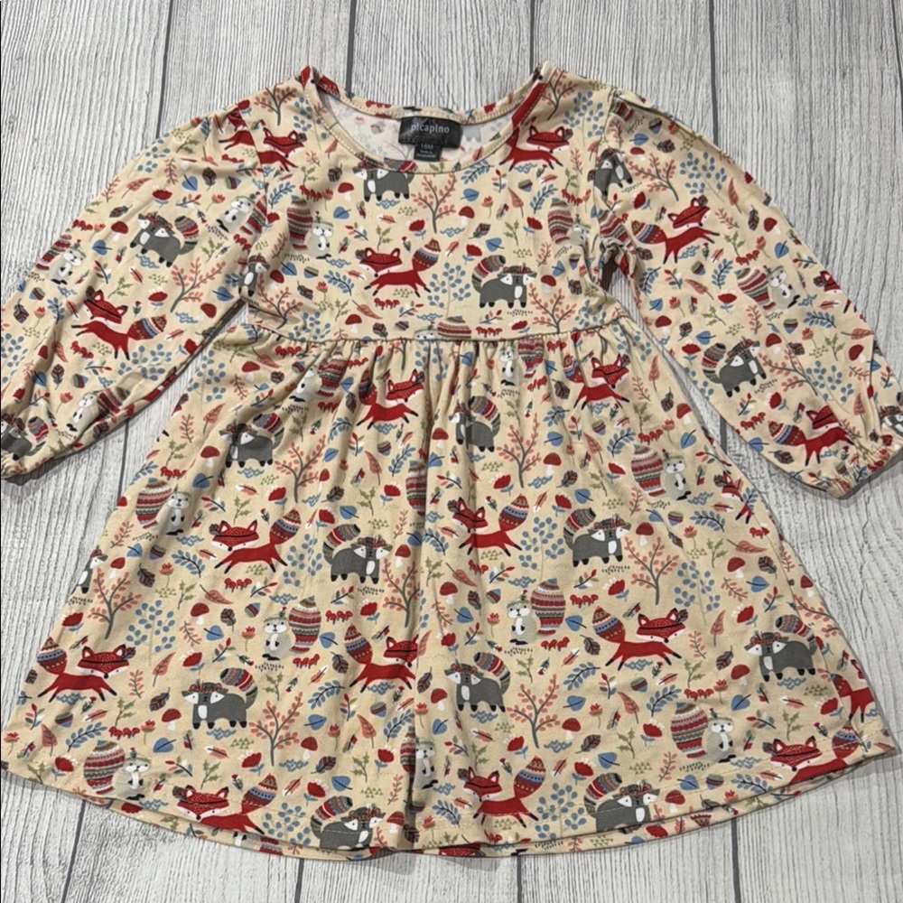 Picapino Baby Girls Cream Animal Print Dress